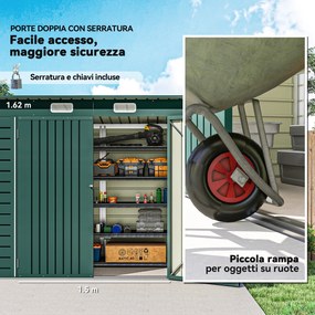 Capanno Porta Attrezzi 249x121x183 cm con 2 Prese d'Aria e Chiavistello in Acciaio Verde...