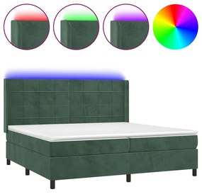 Letto a Molle con Materasso e LED Verde Scuro 200x200cm Velluto