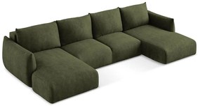 Divano angolare verde allungabile (a U) con rivestimento in ciniglia Leila – Makamii
