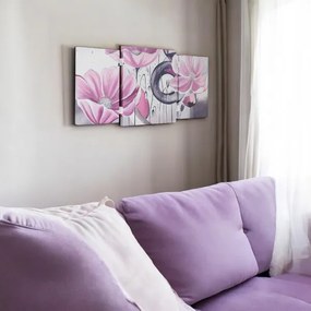 Quadro TRIS moderno su tela 65x146 cm telaio in legno tema Floreale