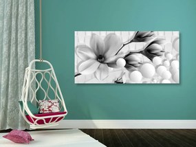 Quadro su tela – Magnolia in bianco e nero con elementi astratti