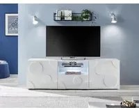 Porta TV cerchio 2 ante 1 cassetto, finitura bianco lucido, design moderno ZLCSHPRD6