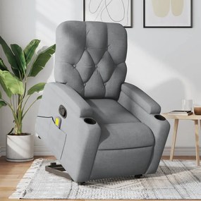 Poltrona Alzapersona Massaggi Reclinabile Grigio Chiaro Tessuto /