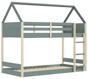 Letto da bambini a forma di casa/a castello di colore naturale/verde polveroso con rete inclusa 90x190 cm Valka – Marckeric