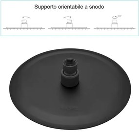 Soffione doccia tondo 20 cm in acciaio inox nero opaco anticalcare