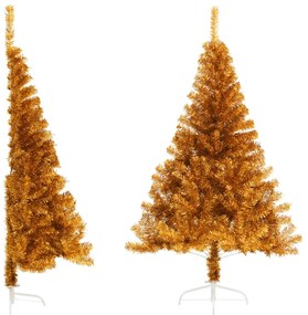 Albero di Natale Artificiale a Metà con Supporto in Varianti di Colore e Materiale, 150 cm / Oro / PET