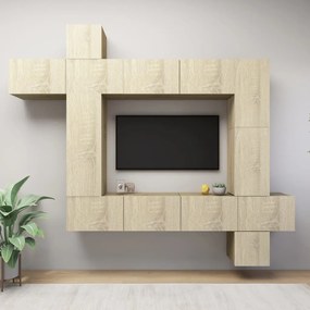 Set Di Mobili Tv 9 Pz Rovere Sonoma İn Legno Multistrato /