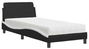 Letto con materasso nero e bianco 80x200 cm in similpelle