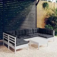 Set Divani da Giardino 7 pz con Cuscini Bianchi Legno di Pino 3097158