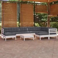 Set Divani da Giardino 10 pz con Cuscini Bianchi Legno di Pino cod mxl 44799