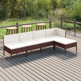 Set Divani da Giardino 5 pz con Cuscini in Polyrattan Marrone