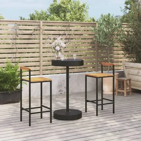 Set bar giardino 3 pz nero polyrattan e legno massello acacia