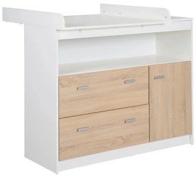 Cassettiera bassa per bambini in rovere con fasciatoio in bianco e naturale 117x98 cm Gabriella - Roba