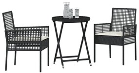 Set bistro da giardino 3 pezzi con cuscini rattan nero