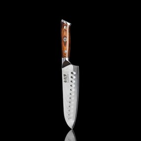 Gudaro - Coltello da cucina santoku in acciaio damascato FENG 7,5", 67 strati d'acciaio, lunghezza 18 cm