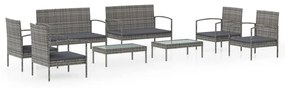 Set divani da giardino 8 pz con cuscini in polyrattan grigio