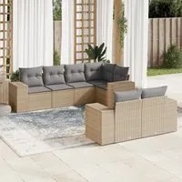 Set Divani da Giardino 7 pz con Cuscini Beige in Polyrattan 3222808