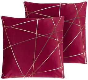 Set di 2 cuscini motivo geometrico in velluto rosso 45 x 45 cm PINUS Beliani