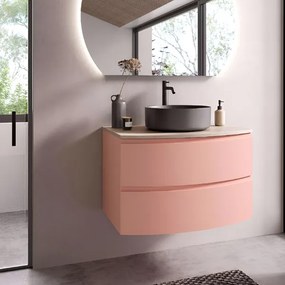 Mobile bagno sospeso 80 cm ZORA Rosa Opaco con top e lavabo d'appoggio