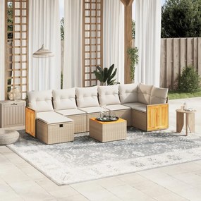 Set divano da giardino 8 pz con cuscini beige in polyrattan