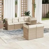 Set Divani da Giardino 7 pz con Cuscini Beige in Polyrattan 3217898