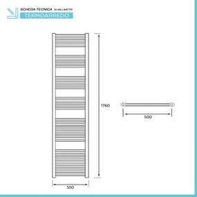 Termoarredo scaldasalviette cromato 55x180 interasse 50 cm