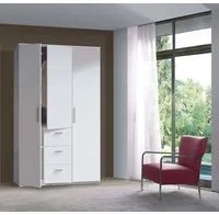 Guardaroba Providence, Armadio per camera da letto a 3 ante battenti, Mobile con barra appendiabiti e 3 ripiani, cm 117x52h203, Bianco