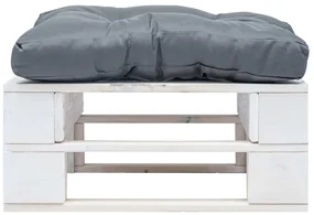 Ottomana pallet da giardino con cuscino grigio in legno bianco