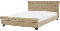 Letto Rivestimento in velluto beige Gambe in legno Nero 160 x 200 cm capitonn Glam