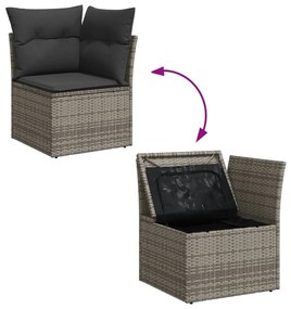 Set Divano da Giardino 9 pz con Cuscini Grigio in Polyrattan