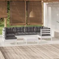 Set Divani da Giardino 7 pz con Cuscini Bianchi Legno di Pino 3096425