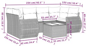 Set divani da giardino 7 pz con cuscini grigio in polyrattan