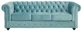 Divano CHESTERFIELD 3 posti in velluto Azzurro pastello