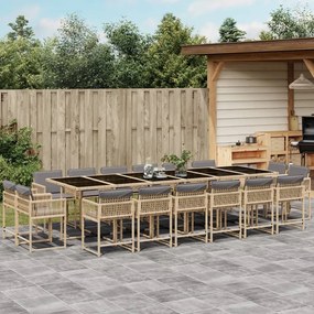 Set pranzo da giardino 17 pz con cuscini beige misto polyrattan