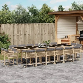 Set pranzo da giardino 17 pz con cuscini beige misto polyrattan