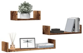 Mensole A Parete 3pz Legno Antico İn Legno Multistrato /