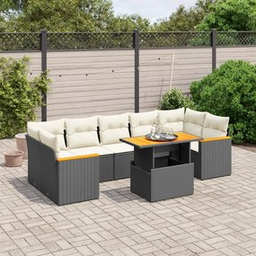 Set divani da giardino con cuscini 8 pz nero in polyrattan