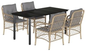 Set pranzo da giardino 5 pz con cuscini beige misto polyrattan