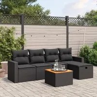 Set Divano da Giardino 6 pz con Cuscini Nero in Polyrattan 3264828