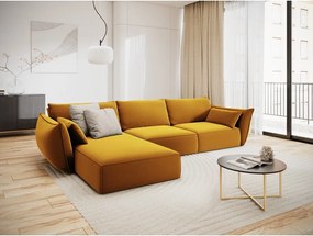 Divano angolare color senape (con penisola a sinistra/con chaise lounge) con rivestimento in velluto Vanda – Mazzini Sofas