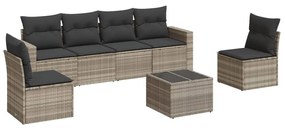 Set divani da giardino 7pz con cuscini grigio chiaro polyrattan