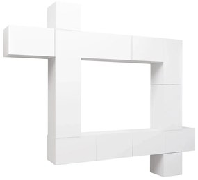 Set mobili porta tv 9 pz bianco in legno multistrato