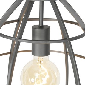 Lampada a sospensione industriale grigio scuro con legno 34 cm - Arthur
