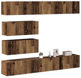 Set Mobile Tv 6 Pz Montato A Parete Legno Antico İn Truciolato /