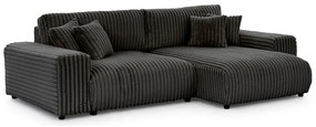 Divano angolare con penisola a destra grigio scuro e rivestimento in velluto a coste allungabile e con contenitore Sarina – Ropez