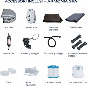 Vasca Idromassaggio Piscina Spa Gonfiabile Armonia 4 Adulti 682 L in PVC Grigio...