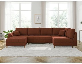 Divano angolare color mattone (con penisola a sinistra) con rivestimento in velluto a coste Ariella – Ropez