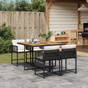 Set da pranzo da giardino 5 pz nero con cuscini in polyrattan