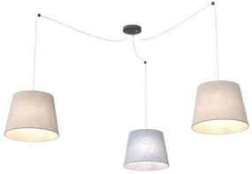 Sospensione 3 Luci Ascot Con Fermacavi E Paralumi Grigio E Beige