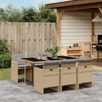 Set Pranzo da Giardino 7 pz con Cuscini Beige Misto Polyrattan 3277679